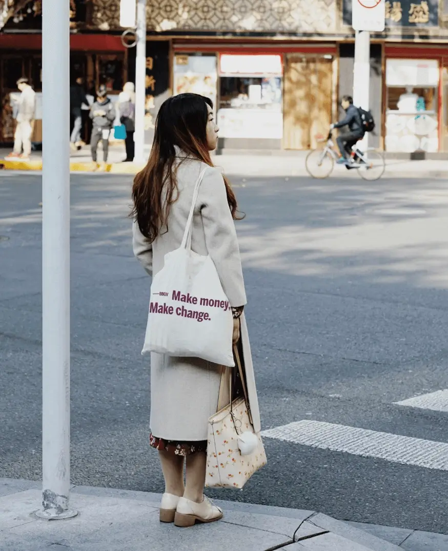 Woman with tote bag