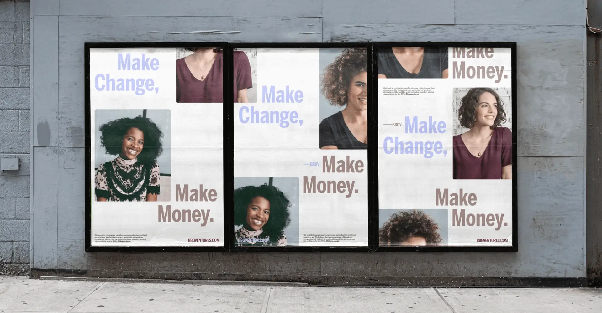 Three posters with portraits of women