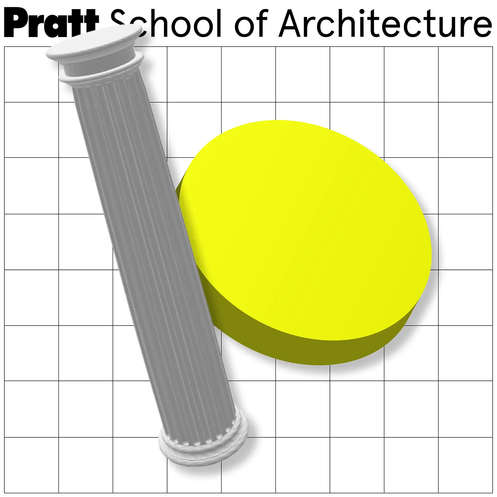 link card for the project Pratt School of Architecture showing 3D objects floating over a square grid and the logo